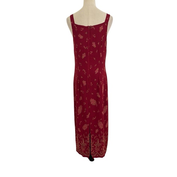 Vtg 90s Eddie Bauer Dress Red Maxi Floral Paisley Boho Square Neck Sz 12 - Picture 6 of 9